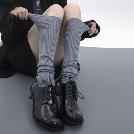 SS2L夏秋miu场纯色双针亮丝流光小腿袜薄款过膝长筒袜子堆堆袜女