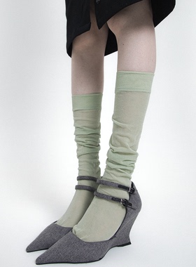 SS2L春夏极简风薄纱半透明100支细棉防勾丝辣妹小腿袜长筒袜子女