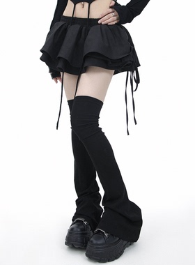 SS2L纯色针织弹力喇叭口辣妹百搭过膝长筒大腿显瘦腿套堆堆袜套女