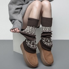 SS2L秋冬复古费尔岛风粗线针织加厚保暖搭配雪地靴少女袜套堆堆袜