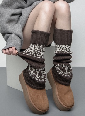 SS2L秋冬复古费尔岛风粗线针织加厚保暖搭配雪地靴少女袜套堆堆袜