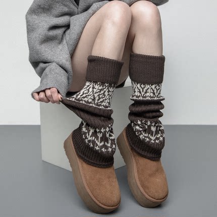 SS2L秋冬复古费尔岛风粗线针织加厚保暖搭配雪地靴少女袜套堆堆袜
