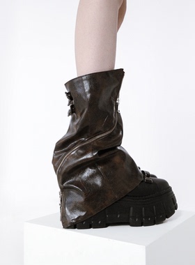 WENCIHAM新款街头时尚朋克风辣妹机车风皮质拉链腿套袜套女ins潮