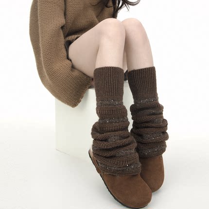 SS2L秋冬羊毛分层亮片微喇叭加厚保暖显瘦腿套雪地靴袜套堆堆袜