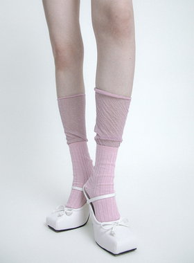 SS2L夏日多巴胺果色半透明金丝纱网纱拼接小腿长筒袜堆堆袜女ins