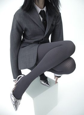 SS2L春秋款格雷系高级灰色竖纹压力显瘦针织连裤袜打底袜女ins潮