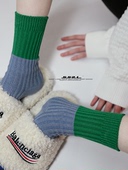 SS2L春夏22ss新款 彩色拼接分层粗线针织棉中筒袜子男女ins潮情侣