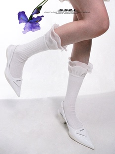 SS2L新款 艺术感褶皱透色荷叶边反穿甜酷少女纯棉中筒袜子女ins潮