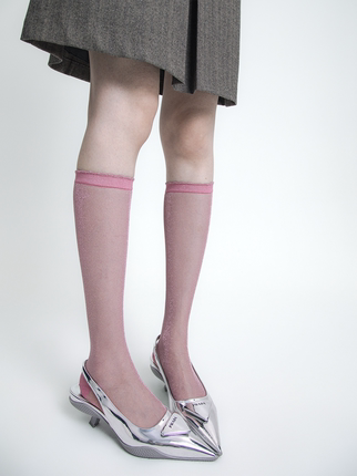 SS2L春夏薄款糖果色金银亮丝半透明办公辣妹风小腿丝袜长筒袜子女