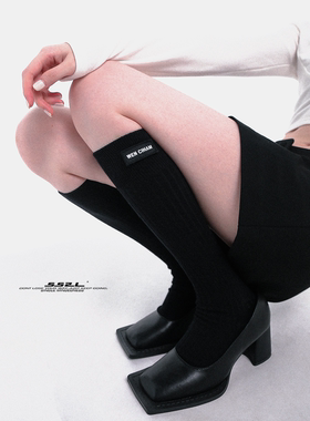 WENCIHAM22aw初秋黑色机能风黑标长筒小腿过膝中筒袜子男女ins潮