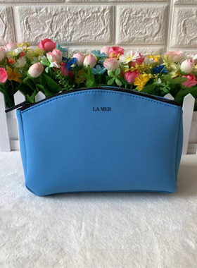 包邮LAMER 海蓝之谜蓝色太空棉化妆包大容量收纳包简约便携旅行包