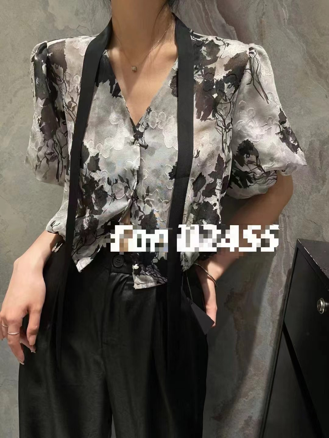 国风水墨印花丝带短袖外套时尚短款泡泡袖防晒衣女潮2025夏季新款