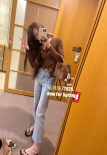重工钉珠满钻直筒牛仔裤女2026新款高腰九分裤小个子百搭烟管裤子