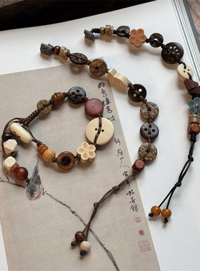 复古手工编织天然椰纽扣手链