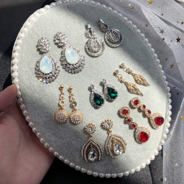 复古名媛气质水晶钻石耳钉 女晚宴奢华超闪流苏耳坠简约宝石耳环