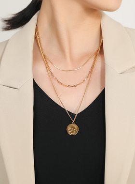 钛钢叠戴双层欧美冷淡风锁骨链