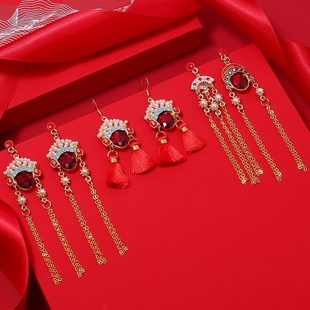 复古中国风刀马旦京剧脸谱耳环 气质长款流苏耳钉红色新潮女耳饰