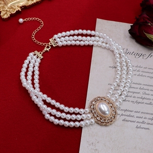 复古赫本珍珠项链女优雅气质多层锁骨链个性颈链旗袍晚会礼服配饰