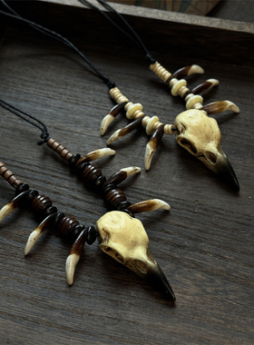 异域复古部落风乌鸦头狗牙项链