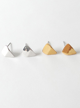 hjes19小耳钉欧美极简约三角形异形立体折面 光面金银色基本几何