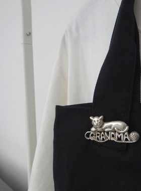 xz01胸针欧美外贸古董款复古做旧银色可爱童趣中古风外婆线团猫咪