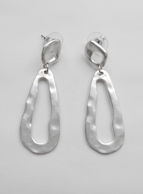 eshjgp48耳环耳钉欧美外贸复古极简约大圆环哑光银白色双椭圆孤品