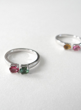 31hao 极简约925纯银天然水晶彩色碧玺小戒指迷你开口尾戒 jp