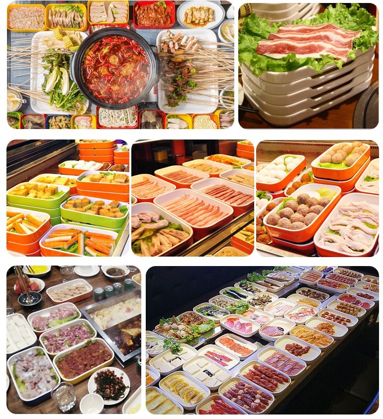 a5韩式叠加自助烤肉盘子长方形密胺川西坝子火锅店双