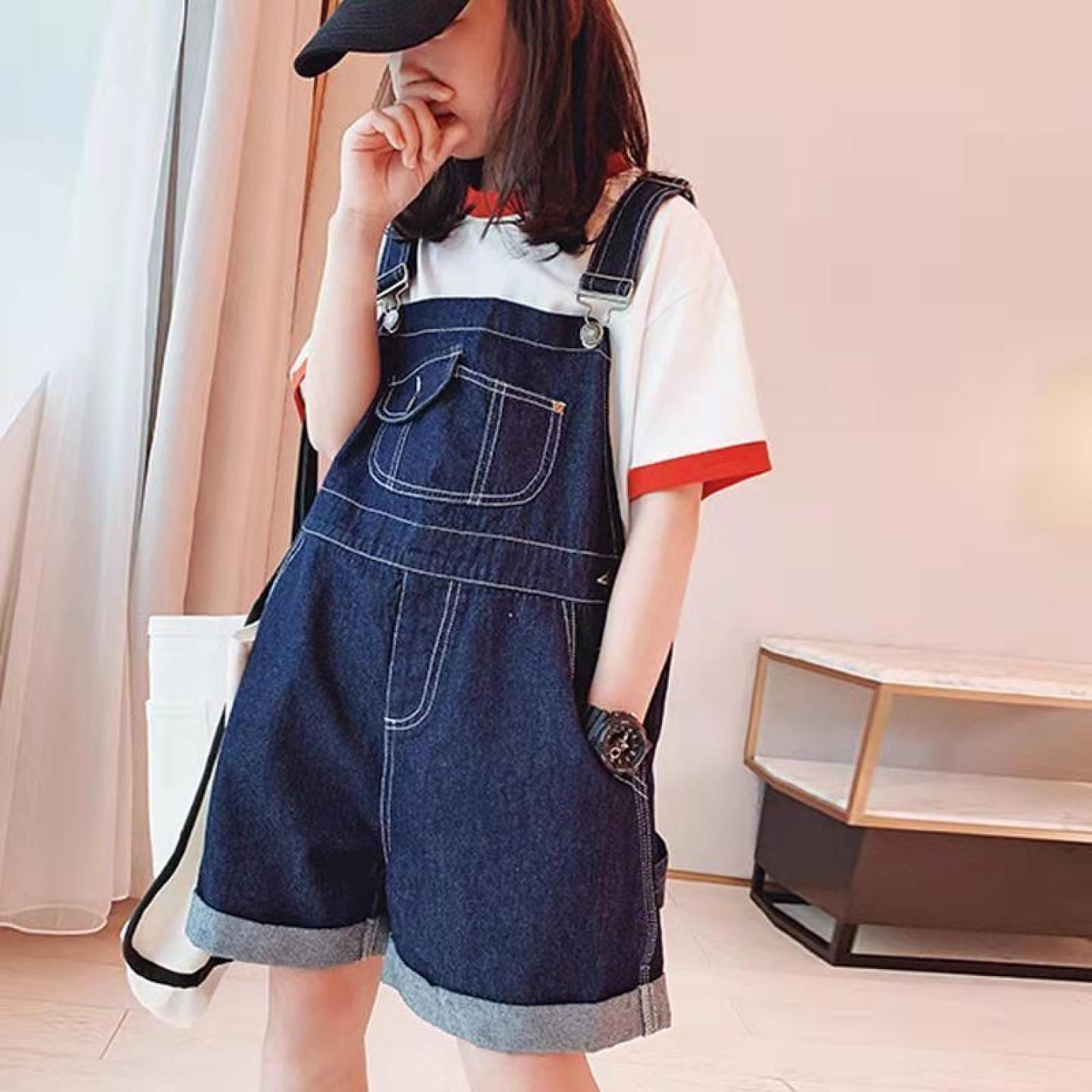 女童牛仔背带短裤套装2024夏季新款中大女童韩版宽松