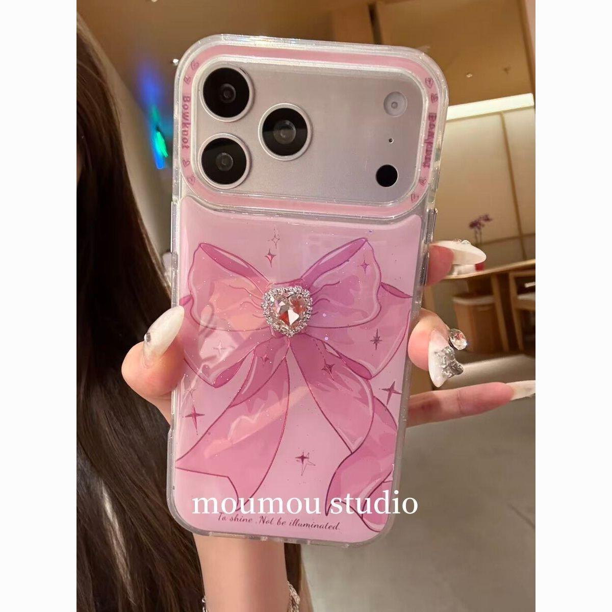 高级感ins风粉底蝴蝶结爱心钻石适用苹果iphone17promax手机壳16pro少女心15pro防摔14保护套17pro新款13