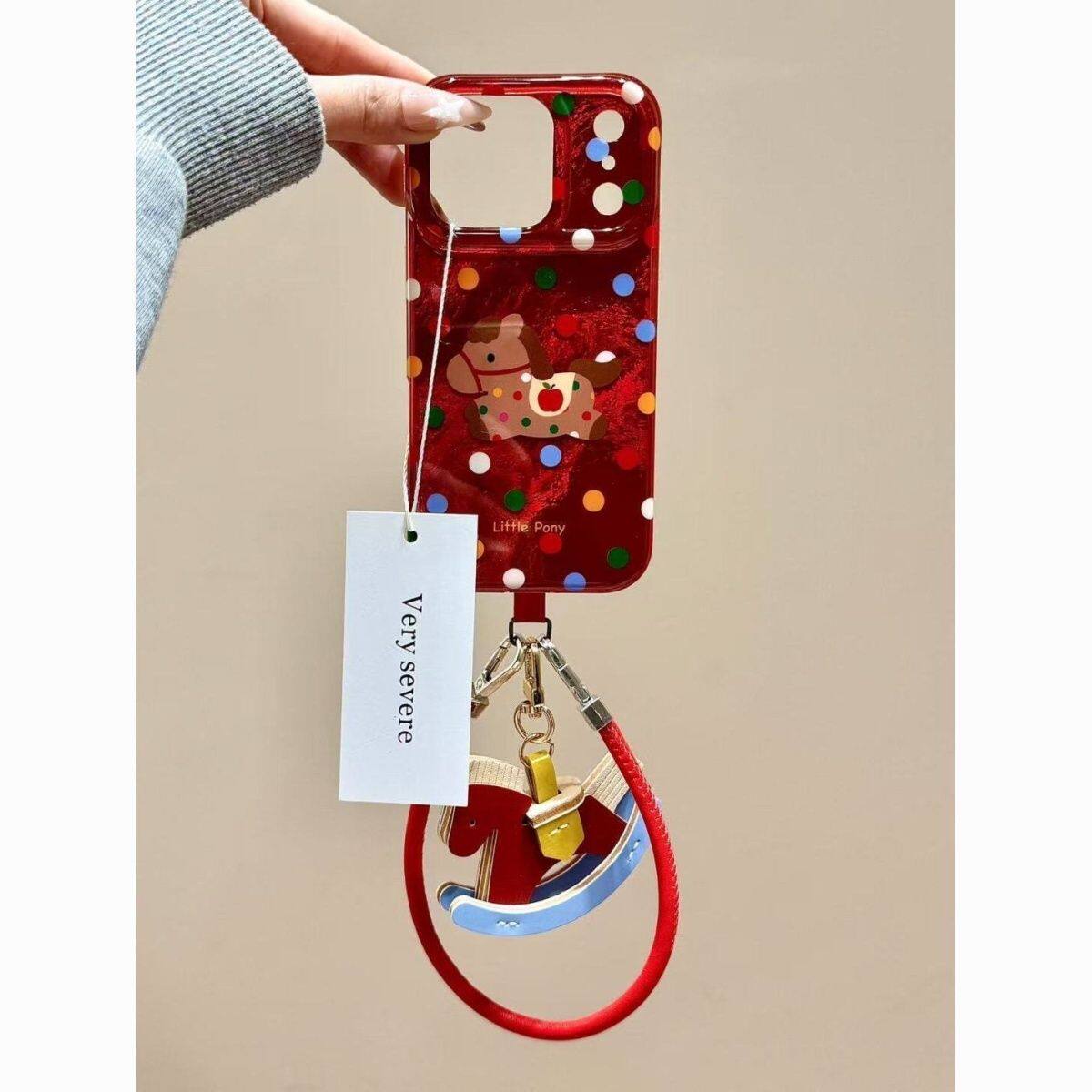 ins新年红色波点小马适用苹果17promax手机壳马年iPhone17新款16pro本命年15带挂绳14高级感13防摔保护套女款