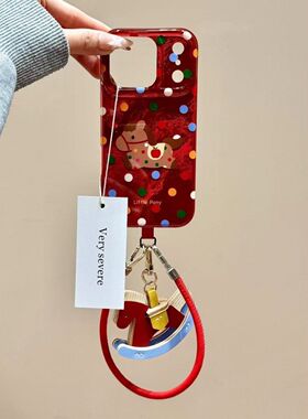 ins新年红色波点小马适用苹果17promax手机壳马年iPhone17新款16pro本命年15带挂绳14高级感13防摔保护套女款