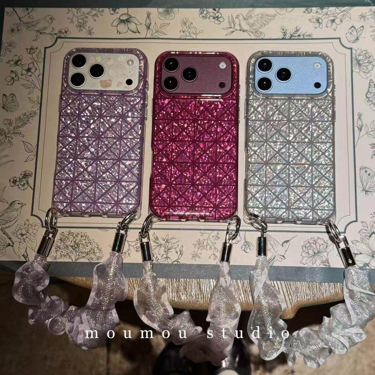 高级感镭射亮片格纹适用iPhone18promax手机壳15新款17pro网红女款13创意全包防摔18pro超好看17保护套