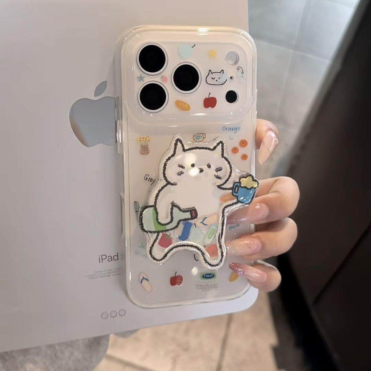 ins可爱喝酒小猫适用苹果17手机壳iPhone17promax新款16保护套15硅胶防摔全包二合一带支架高级感男女外
