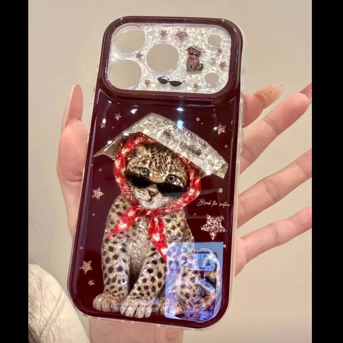 创意ins流行黑底头巾墨镜豹子适用iPhone18promax手机壳苹果17promax女款16promax新款16pro手机套防摔