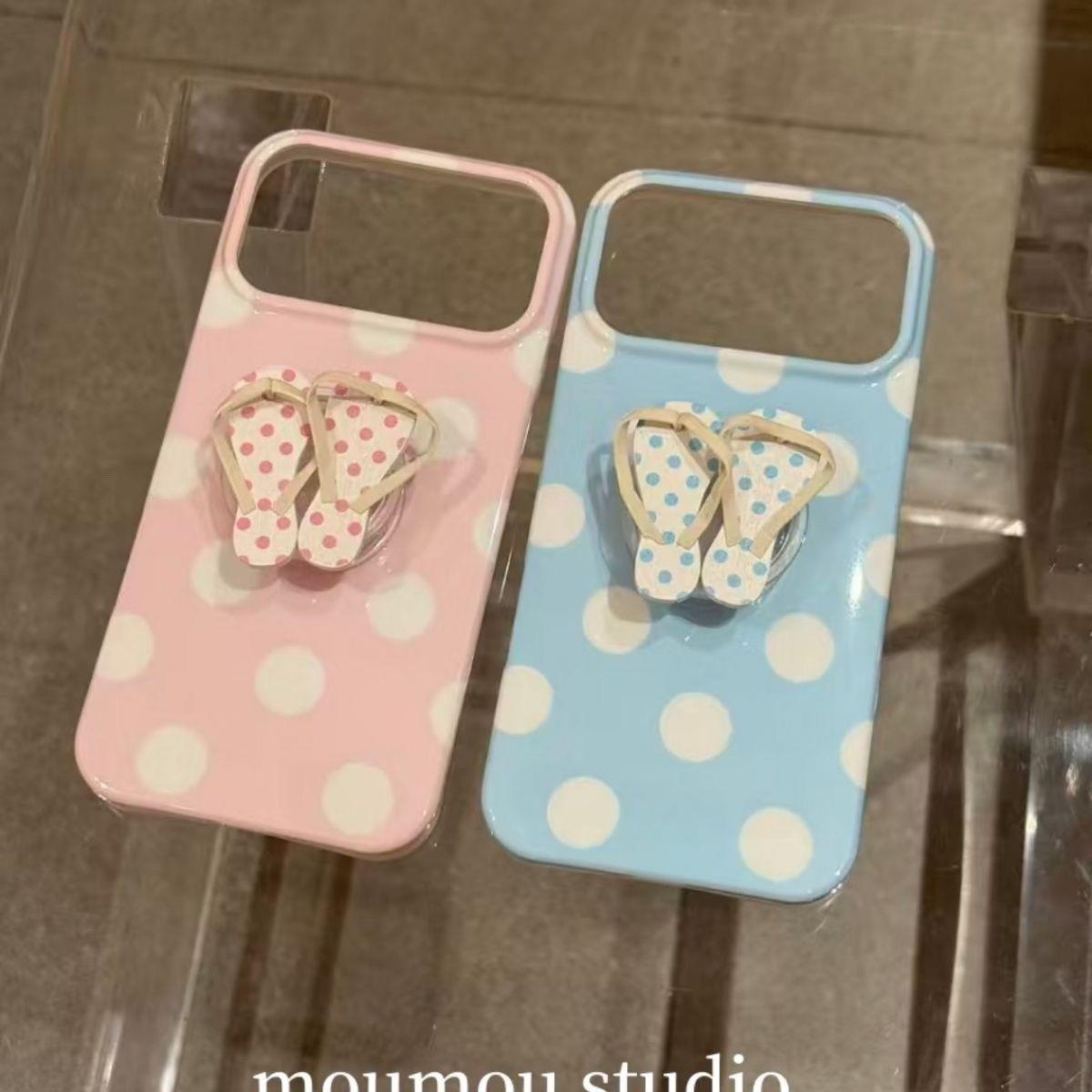 ins韩系简约波点适用苹果17手机壳iPhone17Promax新款16高级感15保护套硅胶防摔全包带拖鞋支架女款软壳超薄p