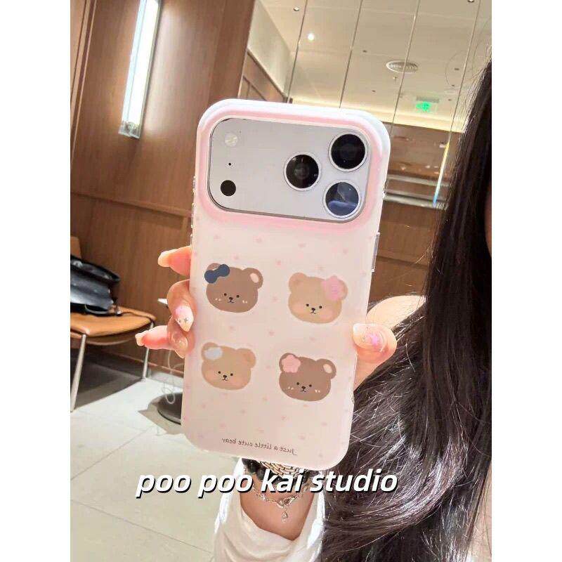 韩系粉底小熊头像适用苹果17promax手机壳iphone17新款16pm少女心15pm高级感16pro手链15防摔17Pro全包手机套