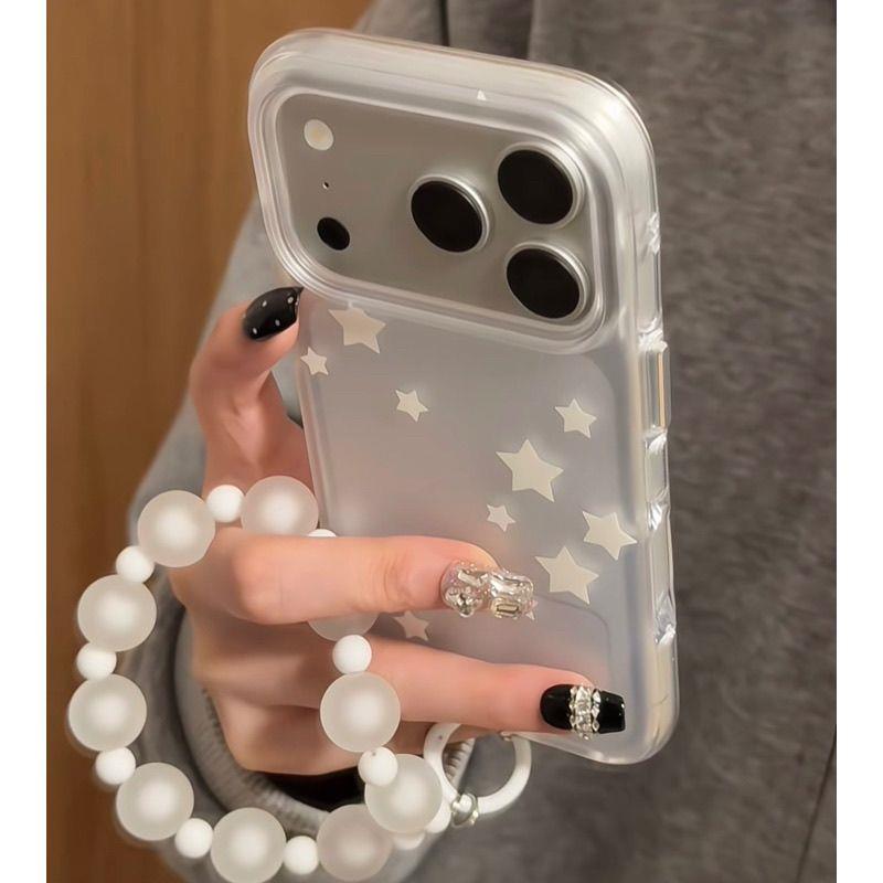 ins韩风简约白色星星适用苹果17promax手机壳iPhone16pro新款15磨砂雾面14带挂绳13女17圆边全包防摔保护套pm