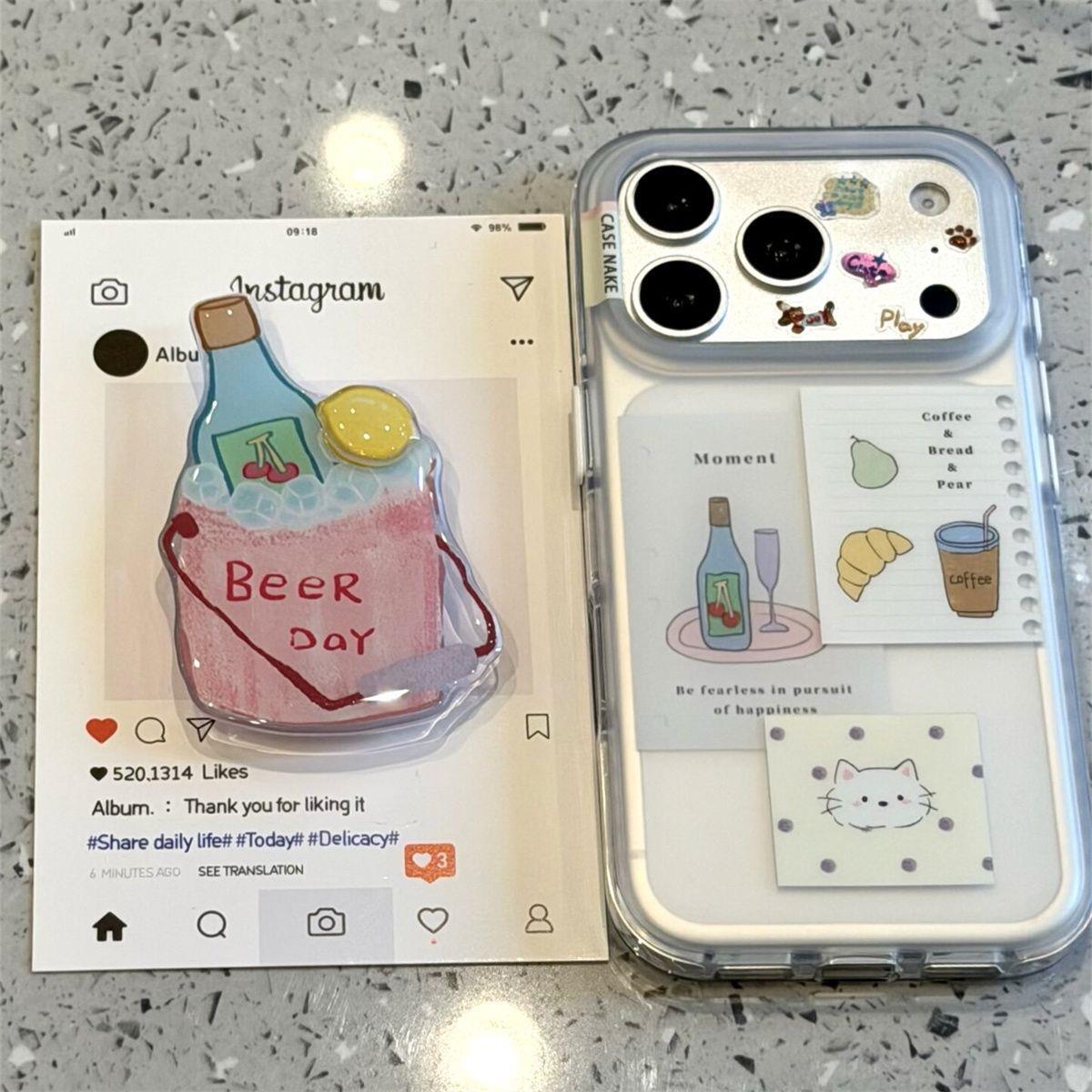ins韩风清新夏日笔记本啤酒桶适用苹果17promax手机壳iphone16pro新款ip15pro带支架17全包防摔保护套pm少女