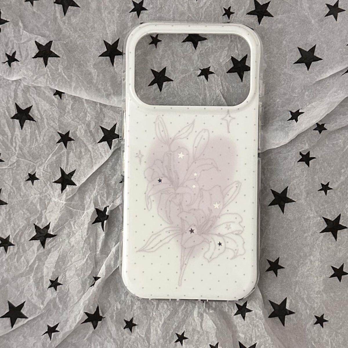 白色波点爱心百合花适用苹果17promax手机壳简约ins小众iPhone16新款15防摔14pro女款13全包手机套硬壳