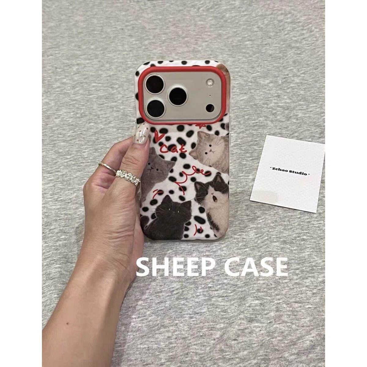 可爱卡通斑点涂鸦猫咪适用苹果18Promax手机壳iphone17pro新款17pm小众16pro磨砂15pm少女心18pro创意17全包