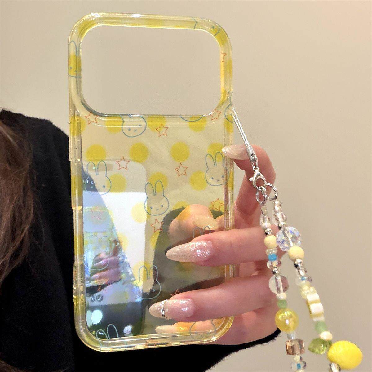 透黄波点线条米菲韩风ins适用苹果17promax手机壳iPhone17pro女新款16pro双层壳15手拎链条14全包防摔保护套