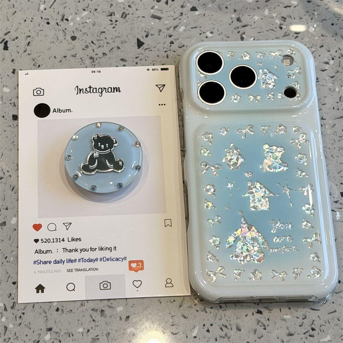 白框蓝底锡纸小熊新款ins风面包壳iPhone17Promax双层imd苹果16Proma防摔可爱包相机键15Promax大视窗手机壳