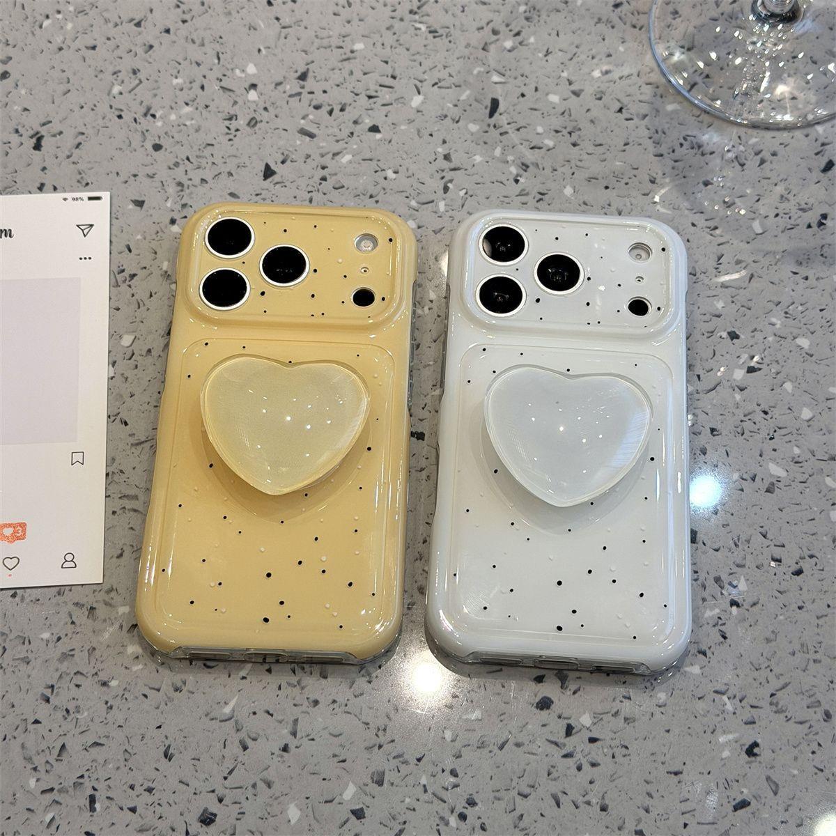 可爱卡通白泼墨爱心支架适用于苹果17promax手机壳iPhone16promax斜挎可背带挂绳15Pro新款iPhone17Pro保护套