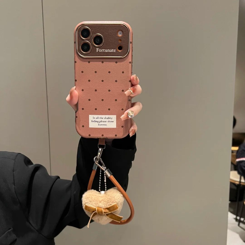 小众大视窗棕色波点手绳适用于苹果17promax手机壳iPhone16/13防摔15/14保护套