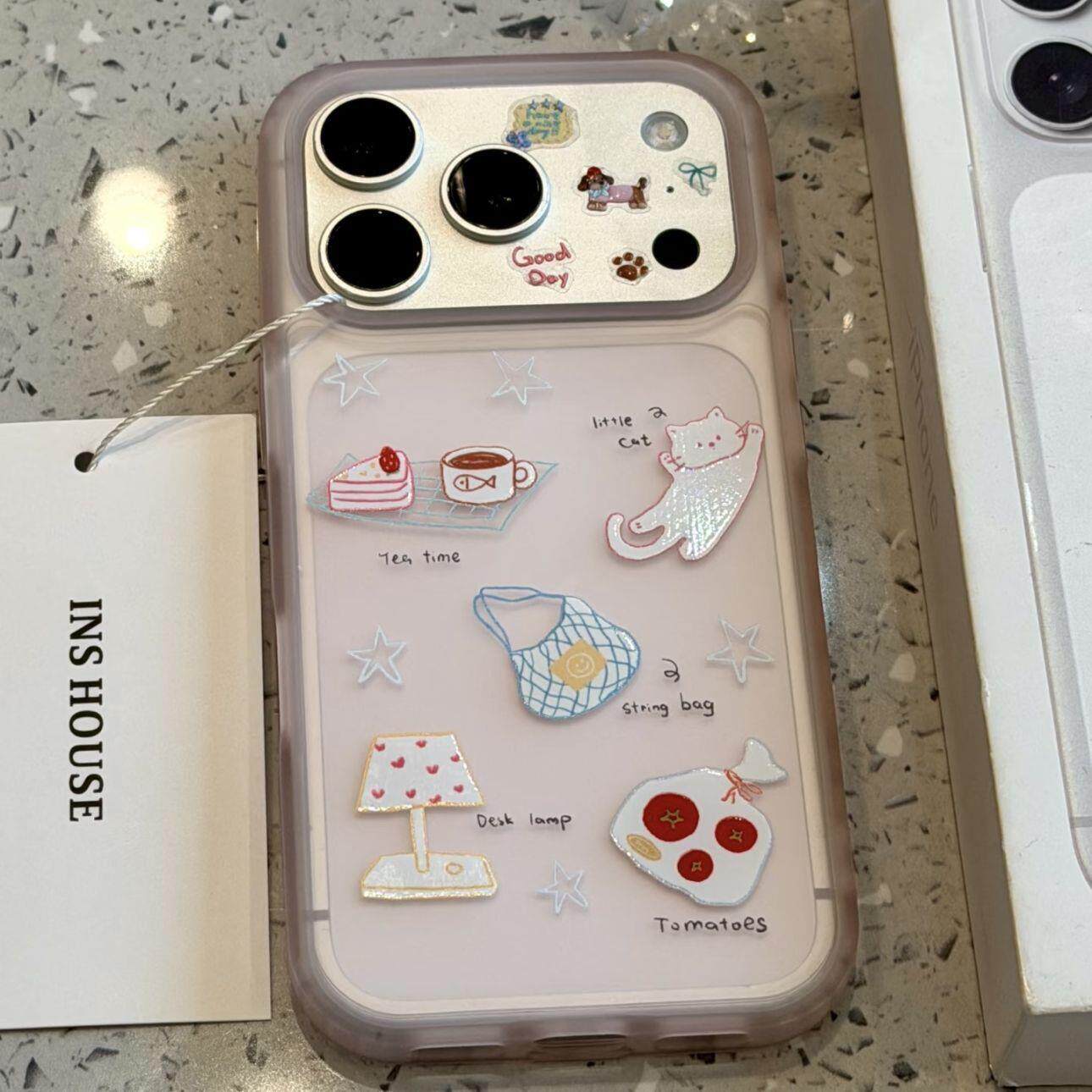 简约治愈星星蛋糕台灯小白猫适用于iphone17promax新款苹果16手机壳15卡通日韩INS14防摔保护套