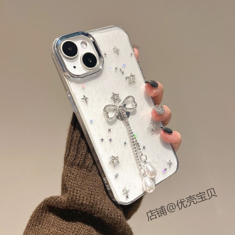 ins风水钻蝴蝶结滴胶适用苹果16promax手机壳iphone14女款15pro新款13pro防摔16保护套13promax外壳透明简约