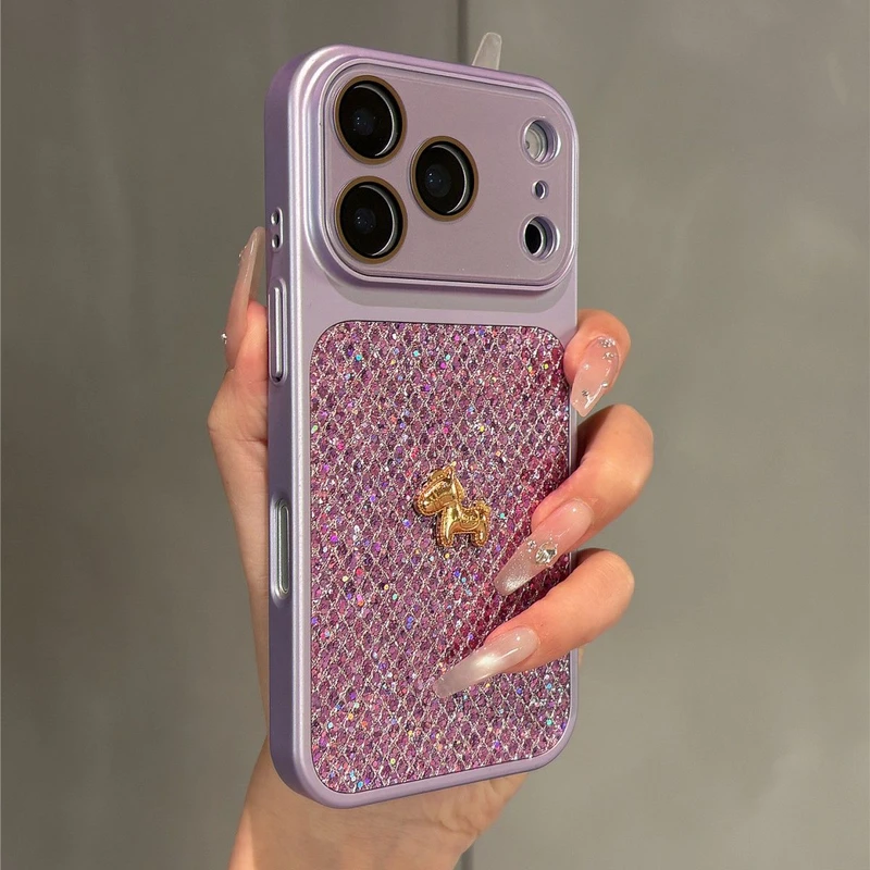 轻奢电镀菱格亮片立体小金马适用苹果17promax手机壳iPhone17pro网红女款16pro超火新款15全包防摔14保护套软,3C数码配件,手机保护套/壳,淘宝优惠券,粉丝福利购,淘宝优惠卷
