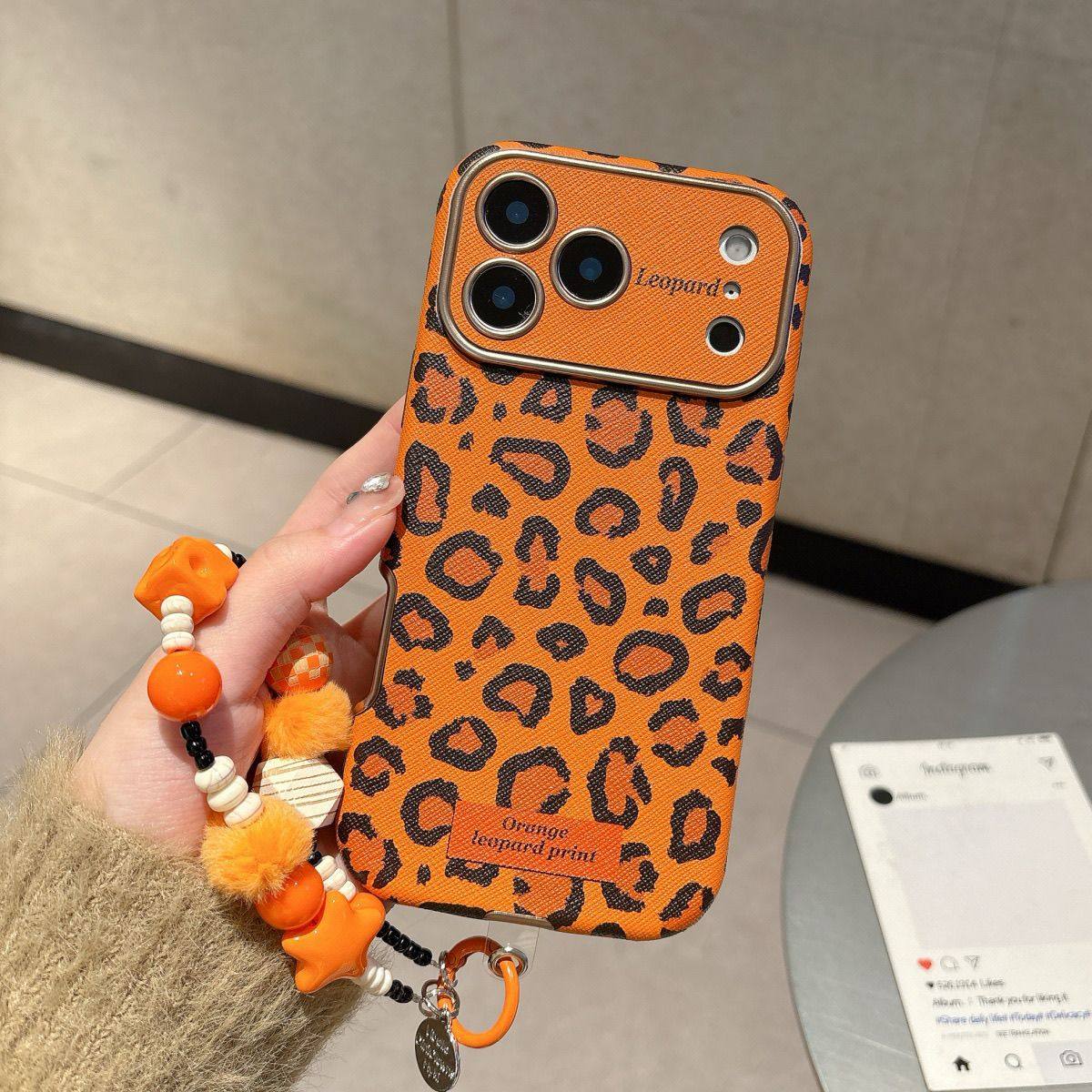 橙底豹纹皮适用于苹果17promax手机壳新款iphone16pro防摔15全包14高级感13保护套