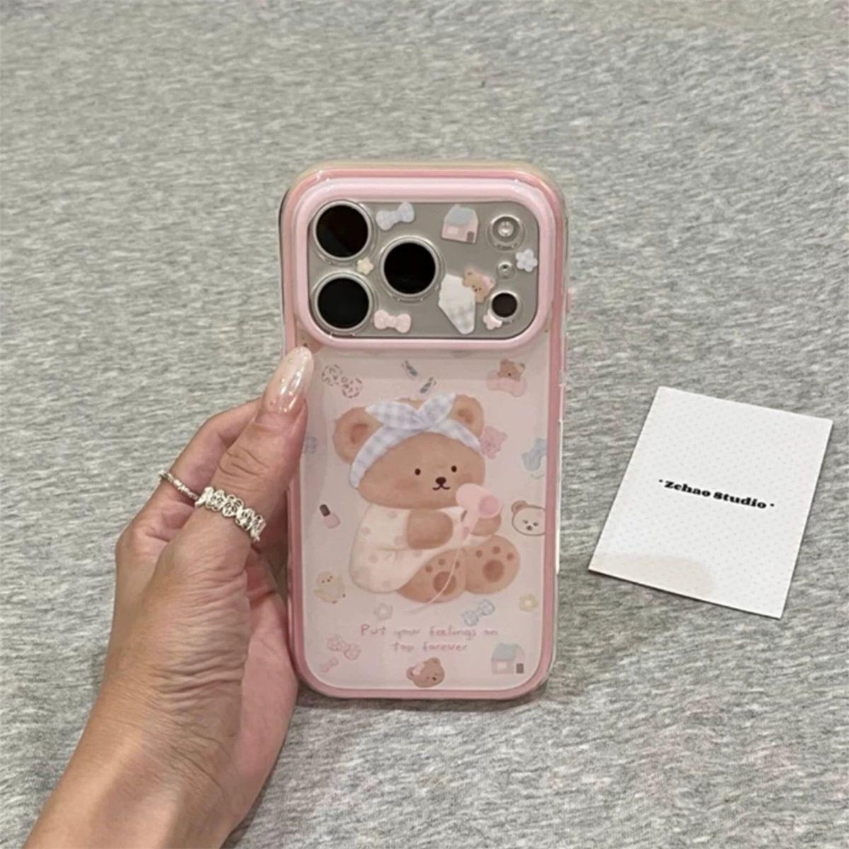 韩系少女心可爱小熊适用苹果17手机壳iphone17promax保护套16Pro硅胶15高级感新款硅胶防摔全包边二合一女软p